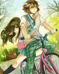  bicycle bike morning6am pokemon pokemon_(game) pokemon_black_&amp;_white pokemon_black_and_white pokemon_bw school_uniform touko_(pokemon) touya_(pokemon) tree trees white_(pokemon) 