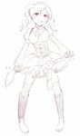  :3 beret blush boots breasts drill_hair fingerless_gloves full_body gloves hat kyubey long_hair magical_girl mahou_shoujo_madoka_magica medium_breasts monochrome nagian open_mouth puffy_sleeves sketch smile stretch thighhighs tomoe_mami twintails 