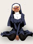  breasts dark-skinned_female dark_skin eyeshadow ganguro makeup nail_polish naughty_face nun pantyhose sitting smile trembling 