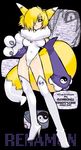  blonde_hair blue_eyes boots breasts camel_toe canine chest_tuft claws cosplay digimon elbow_gloves female fox hair looking_at_viewer paw_gloves renamon short_hair skimpy solo standing swimsuit tail tight_clothing unknown_artist 