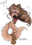  2000 aimee_major belt brown_hair cat feline female hair open_mouth skimpy solo tail teeth 