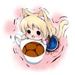  animal_ears blonde_hair cat_ears cat_tail chibi cup extra_ears hoshizuki_(seigetsu) kemonomimi_mode mizuhashi_parsee open_mouth puru-see scarf solo tail tea touhou trembling 