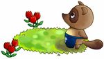  animal_crossing blue_eyes doubutsu_no_mori flower nintendo raccoon tanuki tanukichi_(doubutsu_no_mori) tom_nook 