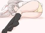  animal_ears ass bunny_ears bunny_tail eyes_closed feet female footwear gradient gradient_background grey_hair koori_(haraiso) long_hair lying no_pants on_side open_mouth original panties sleeping socks solo tail twintails underwear 