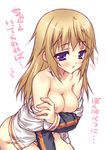  amakawa_akito bare_shoulders blonde_hair blush bottomless breasts charlotte_dunois heartbeat highres infinite_stratos jacket long_hair medium_breasts naked_track_jacket nipples no_bra no_panties open_clothes open_jacket open_mouth purple_eyes solo sweat track_jacket translated 