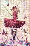  bad_id bad_pixiv_id bow bug butterfly food from_behind hair_bow highres insect long_hair magical_girl mahou_shoujo_madoka_magica mouth_hold pocky polearm ponytail red_hair sakura_kyouko silk solo spear spider_web thighhighs weapon 
