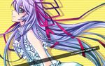  akizou. al_azif bad_id bad_pixiv_id demonbane frills green_eyes hair_ribbon long_hair profile purple_hair ribbon solo 