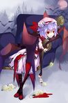  bat_wings cup flower hat highres koumajou_densetsu lavender_hair mewkoala red_eyes remilia_scarlet rose short_hair sitting solo teacup touhou white_flower white_rose wings 