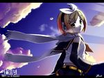  blonde_hair hairband headphones kagamine_rin korean letterboxed light_rays morning scarf short_hair sky solo sunbeam sunlight sunrise vocaloid yellow_eyes zoozak 