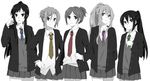  akiyama_mio alternate_hairstyle bad_id bad_pixiv_id blazer greyscale hair_ornament hairclip high_ponytail hirasawa_yui jacket k-on! karuha kotobuki_tsumugi monochrome multiple_girls nakano_azusa necktie ponytail school_uniform skirt sweater tainaka_ritsu 