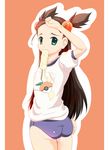  ass brown_hair buruma food green_eyes gym_leader gym_uniform highres ice_cream long_hair mikan_(pokemon) pokemon 