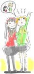  amagi_yukiko chibi crown multiple_girls muro pantyhose persona persona_4 satonaka_chie smile speech_bubble tiptoes 