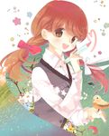  alitou bad_id bad_pixiv_id bird bow brown_eyes brown_hair crescent drawing fish flower hair_bow heart oekaki_musume open_mouth original solo star twintails 
