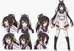  belt belt_buckle black_footwear blue_eyes blue_neckwear blue_ribbon blush boots buckle character_sheet clenched_hand dress expressions frown full_body green_ribbon hair_ribbon infinite_stratos infinite_stratos_academy_uniform kurashima_tomoyasu long_hair long_sleeves looking_at_viewer multiple_views neck_ribbon official_art open_mouth ponytail production_art purple_hair ribbon school_uniform shinonono_houki source_request split_ponytail standing thighhighs very_long_hair white_belt white_dress white_legwear zettai_ryouiki 