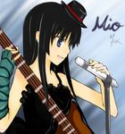  akiyama_mio b_k bass_guitar black_hair don't_say_&quot;lazy&quot; hat instrument k-on! long_hair microphone mini_hat solo 