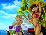  2006 beach bikini car clothed clothing drink equine female horse magolobo male mammal mustang pose seaside skimpy swimming_trunks swimsuit tropical 