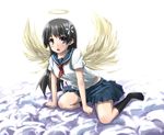  angel bad_id bad_pixiv_id black_eyes black_hair cloud delf flower hair_flower hair_ornament halo long_hair sakugawa_school_uniform saten_ruiko school_uniform serafuku skirt solo to_aru_kagaku_no_railgun to_aru_majutsu_no_index wings 