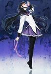  akemi_homura black_hair bow hairband kyuugou_(ninekoks) long_hair magical_girl mahou_shoujo_madoka_magica pantyhose purple_eyes purple_skirt ribbon skirt solo 