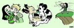  black_hair blonde_hair chival_(character) female friends hair holly_massey human lemur licking long_hair short_hair tail tongue zeriara_(character) 