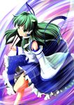  bad_id bad_pixiv_id detached_sleeves frog green_eyes green_hair hair_ornament highres kochiya_sanae long_hair nishi_masakazu snake solo touhou 