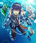  bad_id bad_pixiv_id book bubble digital_media_player headphones male_focus moanakana necktie original pen pencil_case school_uniform solo underwater water 