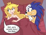  after_sex bed blue_eyes couple female green_eyes hedgehog human male premature_ejaculation princess princess_peach royalty sonic_(series) sonic_the_hedgehog unimpressed unknown_artist 