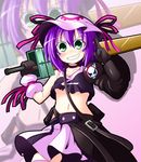  breasts green_eyes grin hat ichimi medium_breasts merry_nightmare purple_hair smile solo sword tank_top underboob weapon yumekui_merry 