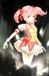  bow bubble_skirt choker dress gloves hair_bow kaname_madoka magical_girl mahou_shoujo_madoka_magica pink_eyes pink_hair puffy_sleeves red_choker rikkukku short_hair short_twintails skirt solo twintails 