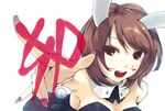  animal_ears brown_hair bunny_ears bunny_tail bunnysuit copyright_request detached_collar red_eyes short_hair solo tail tamaki_fuyu 
