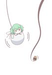  absurdres bag blush bucket chibi green_eyes green_hair hair_bobbles hair_ornament highres in_container kisume pokooooo rope solo touhou twintails 