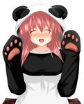  animal_costume bat_wings blush closed_eyes head_wings highres koakuma long_hair panda_costume pandamonium red_hair solo touhou wings 