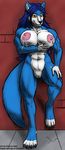  abs anthro biceps big_breasts blue blue_fur blue_hair breasts butt canine collaboration female fur hair hopey lactating mammal milk milky muscles muscular_female nipples notveryathletic nude pose pussy solo standing tail vaginal victoria_viper wolf 