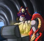  breasts cave ear_piercing earring female hair imminent_rape lordstevie ocean piercing pirate purple_hair red_eyes risky_boots sea shantae_(series) tentacles treasure_chest water 