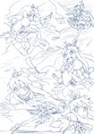  action blue cure_marine heartcatch_precure! highres hijiri_rei kurumi_erika lineart magical_girl monochrome multiple_views precure sketch 