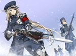  2girls armband armor bayonet blonde_hair blue_eyes brown_hair fujimon gloves gun hat military military_uniform multiple_boys multiple_girls pixiv_fantasia pixiv_fantasia_5 rifle snow uniform weapon 