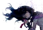  1girl akemi_homura black_hair floating_hair long_hair looking_down magical_girl mahou_shoujo_madoka_magica profile ribbon solo tears 