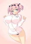  1girl bare_legs breasts buruma curvy hair_ribbon hibari_(senran_kagura) impossible_clothes jacket large_breasts nekomamire pink_hair ribbon senran_kagura senran_kagura_shoujo-tachi_no_shin'ei short_hair solo symbol-shaped_pupils thigh_gap track_jacket twintails 