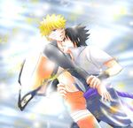  black_hair blonde_hair blue_eyes headband male male_focus malesub mind_control naruto open_clothes open_shirt red_eyes shiho09 shirt submale trance uchiha_sasuke undressing uzumaki_naruto wrist_grab yaoi 