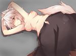  animal_ears arms_behind_head arms_up bad_id bad_pixiv_id blush breasts breasts_apart brown_eyes highres inubashiri_momiji kazami_ryouya lying medium_breasts nipples on_back short_hair solo tail teardrop topless touhou white_hair wince wolf_ears wolf_tail 