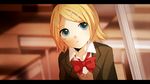  :o blazer blonde_hair blue_eyes blurry depth_of_field hair_ornament hairclip jacket kagamine_rin letterboxed open_mouth orange_(vocaloid) school_uniform short_hair solo sweater tama_(songe) vocaloid 