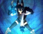  animal_ears black_hair blue_eyes foxgirl nanako_(shiroganeusagi) original shiroganeusagi short_hair tail thighhighs 