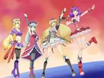  adapted_costume blonde_hair boots dress fresh_precure! gradient_hair green_eyes hat highres hijiri_byakuren legs long_hair magical_girl moss_(sphere211) multicolored_hair multiple_girls pantyhose parody precure purple_eyes red_eyes short_hair silver_hair skirt thighhighs touhou twintails wallpaper yagokoro_eirin yakumo_yukari yasaka_kanako yellow_eyes 