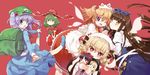  :o ;d bad_id bad_pixiv_id blonde_hair blue_eyes character_doll chiba_sadoru doll fairy_wings fang green_eyes hakurei_reimu hat holding_hands jitome kagiyama_hina kawashiro_nitori kirisame_marisa long_hair looking_at_viewer luna_child microphone multiple_girls one_eye_closed open_mouth outstretched_arms pink_eyes purple_eyes short_hair simple_background smile spread_arms star_sapphire sunny_milk touhou v_arms wide-eyed wings yellow_eyes 