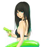  bad_id bad_pixiv_id bikini_top black_hair blue_eyes blush halter_top halterneck innertube long_hair original saijou_hirokazu solo swimsuit water_gun 