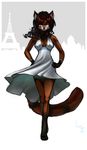  canine cityscape cleavage curl dress eiffel_tower female fox luna-v one_eye_closed paris skirt_blow solo wide_hips wink 