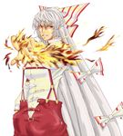  bow cigarette fire fujiwara_no_mokou highres long_hair red_eyes solo suspenders touhou versapro white_hair 