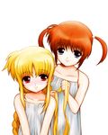  bad_id bad_pixiv_id blonde_hair blue_eyes braid brown_hair fate_testarossa jitsudan long_hair lyrical_nanoha mahou_shoujo_lyrical_nanoha multiple_girls red_eyes takamachi_nanoha twintails 