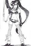  artist_request belt bikini_top boots breasts cleavage fingerless_gloves frown gloves greyscale gun hair_ornament long_hair medium_breasts midriff monochrome navel ponytail rifle scarf short_shorts shorts solo standing tengen_toppa_gurren_lagann thighhighs weapon yoko_littner 