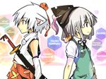  black_eyes inubashiri_momiji katana konpaku_youmu maturiuta_sorato multiple_girls silver_hair sword touhou weapon yellow_eyes 