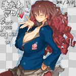  breasts cleavage curly_hair english huge_breasts matsuri_(teriyaki) multicolored_hair original pantyhose school_uniform solo teriyaki two-tone_hair 